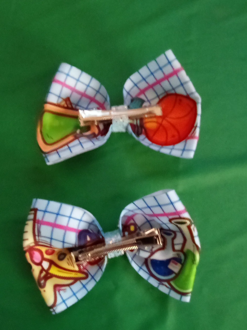 Kids Cartoon Print Hair Bows - Pink and Orange ( Home )